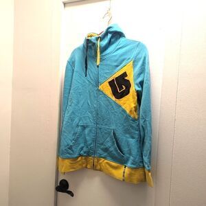 HOST PICK! Size xl blue yellow button hoodie sweater snowboarder zip up sweater